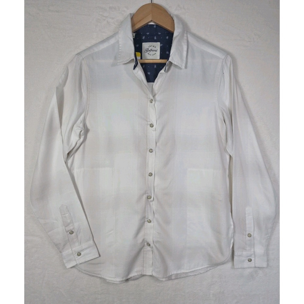 JACHS Girlfriend White Button Front Long Sleeve Shirt Small NWT Cotton Blend Top